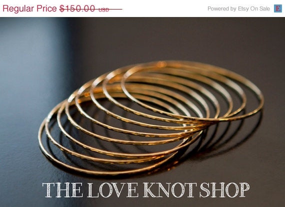 SALE Set of 5- Bangle, 14kt gold fill, yellow, 14g thick, 1.6mm each bangle, mom, mothers, gifts, bridesmaids, your size
