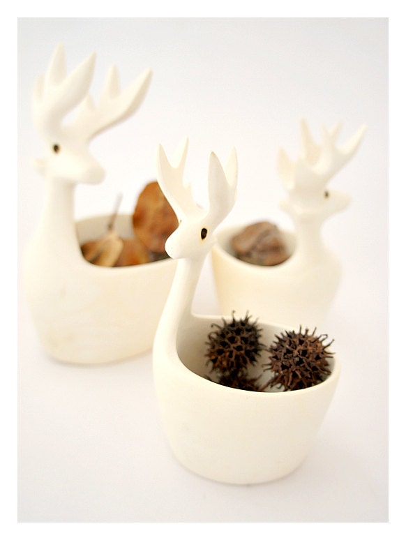 Hand Carved Copal Wood Deer Bowl Set