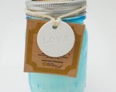 Aromatherapy Essential Oil Soy Candle in Vintage Ball Jar 16 Oz. with LOVE Clay Gift Tag Recycle Storage Jar