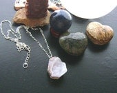 Druzy Agate Geode Slice Necklace -Chunky Quartz Agate on Silver
