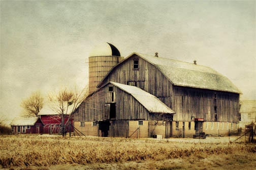 Old Country Barn Photograph - old barn rustic landscape brown grey gray farm 8x12