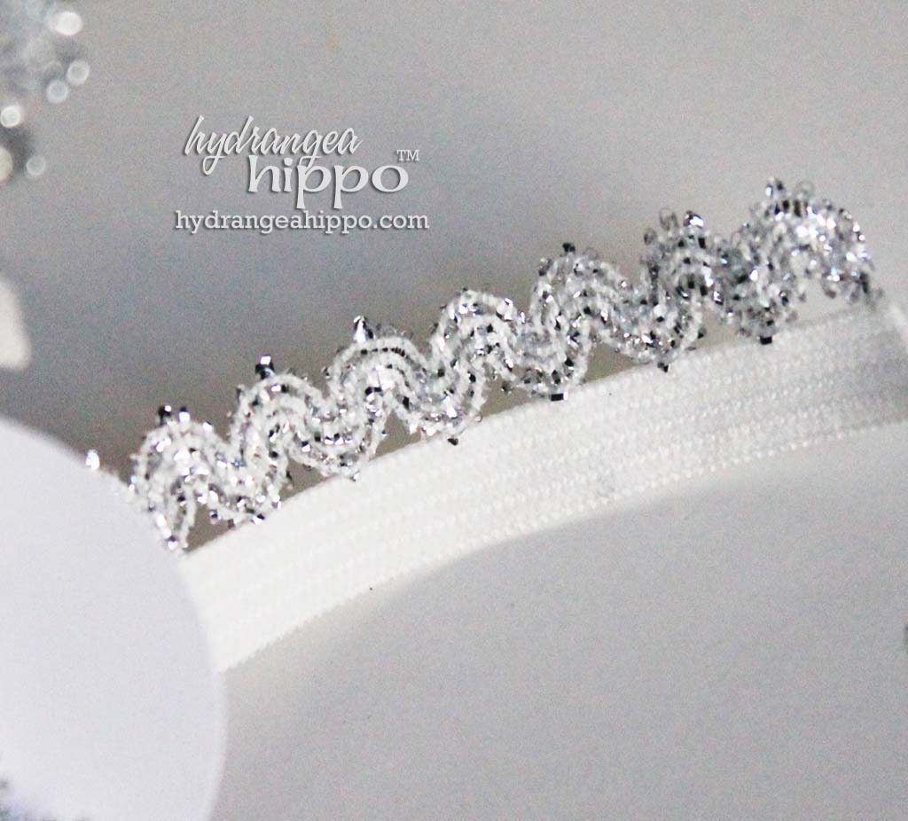 Silver and White RicRac Style Elastic Trim - 3 Yards