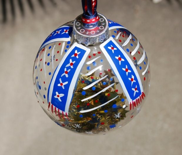 Hand Painted Patriotic Red White and Blue Glass Ornament