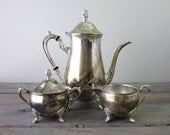 Vintage Silver Plate Tea Set with Teapot, Sugar Bowl and Creamer 4 Piece Set