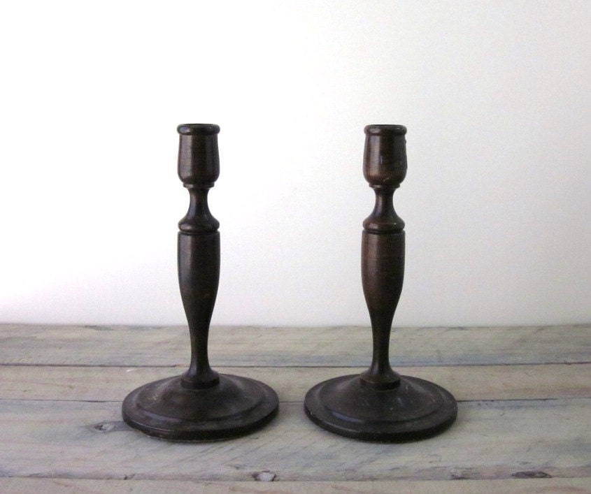Mahogany Wood Candlesticks