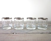 Vintage Silver Trim Cocktail Glasses with Etched G Monogram Set of 4