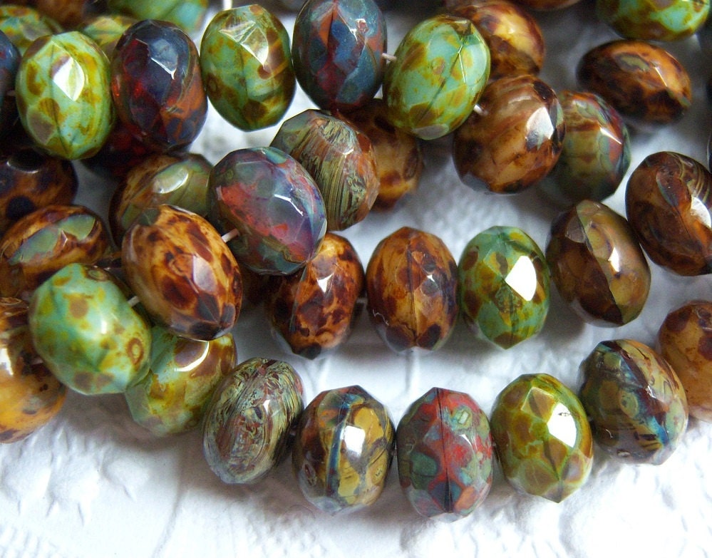 Czech Picasso assortment mix glass 9x6mm rondel bead lot of (15) - TN225