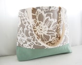 Large Green and Greige Floral Tote