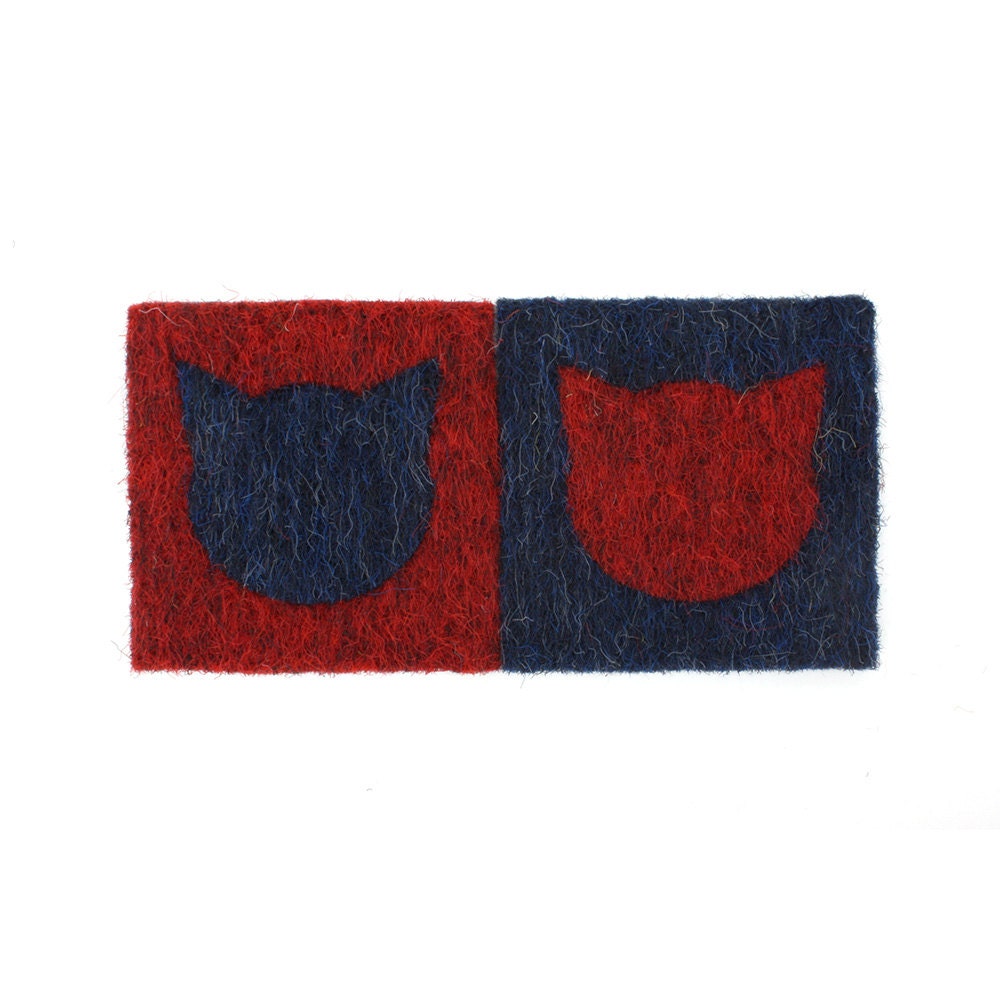 Modern Cat Face Coasters - Set of 2 (Navy Blue and Red)