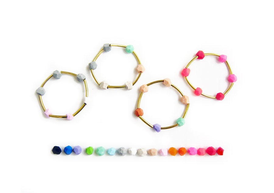 Hexagon Geometric Bangle Bracelet - Personalized Bracelet, Minimalist Geometric Jewelry - Design Your Color Choice