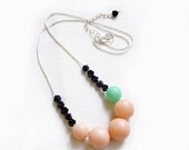 SUMMER SALE Peach Black Mint Bubble Necklace - Pastel Handmade Polymer Clay Geomteric Necklace