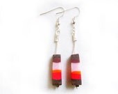 SUMMER SALE Stripe Geometric Earrings, Polymer Clay Dangle Earrings in Brown, Red, Pink, Orange - Eat Me NOT Collection