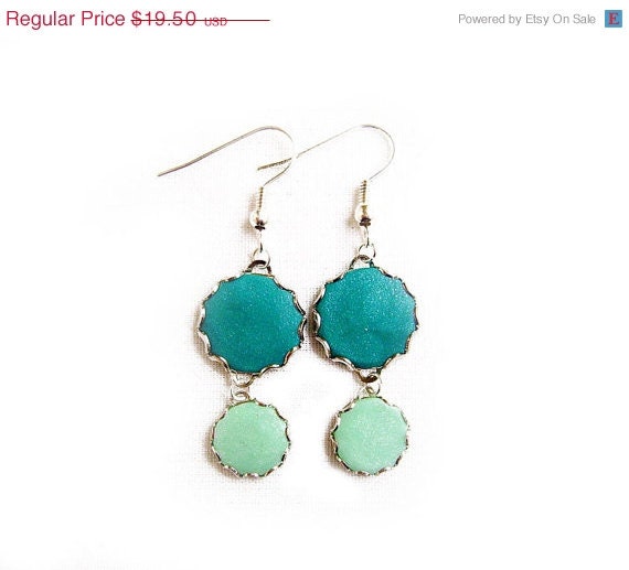 SUMMER SALE Mint Emerald Dangle Earrings, Handmade Polymer Clay Statement Earrings - Color Dot Collection