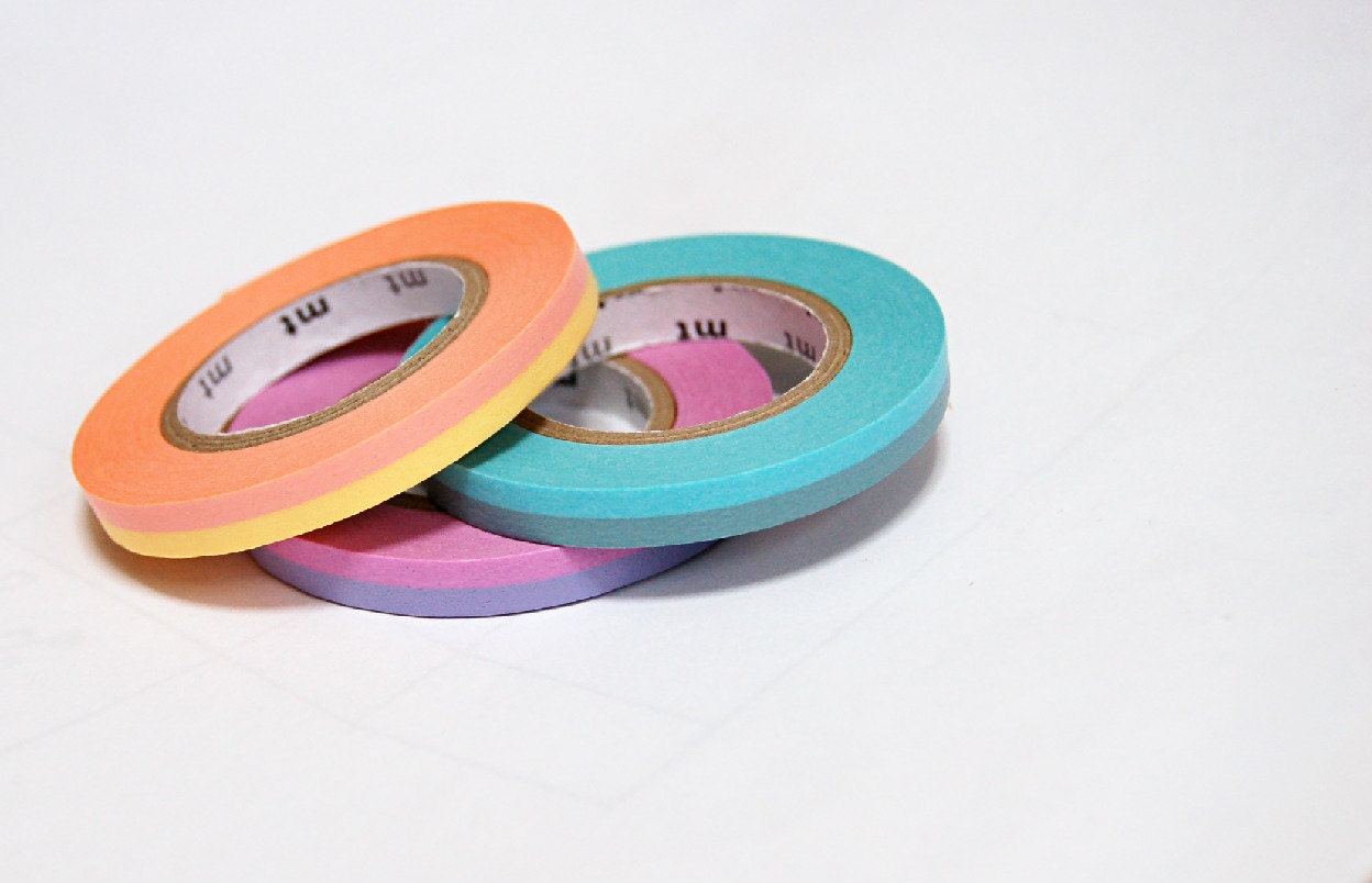 Japanese washi masking tape, 3 rolls set  of 2 colors tape  6mm x 15M