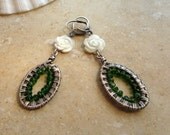 chrome diopside sterling earrings with mother of pearl