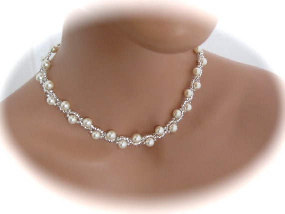 Bridal jewelry Pearl Necklace Wedding Jewelry with Swarovski Pearls