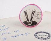 Badger Brooch / Animal Drawing Pin / Pink and Gray- FREE SHIPPING