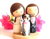 WEDDING CAKE TOPPER With Pet and Mini Circle Stand Custom Kokeshi Doll Wedding Cake Toppers Cute Cake Toppers