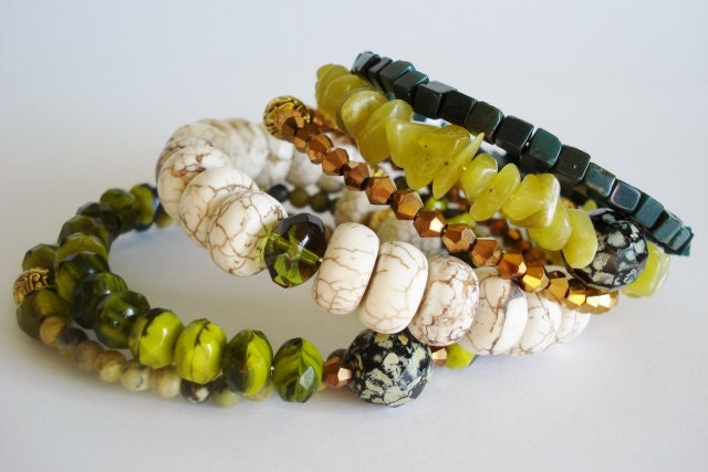 Wrap Bracelet, stack bracelet, Bohemian bracelet, green, gold, memory wire, boho, bohemian jewelry, colorful, gypsy jewelry