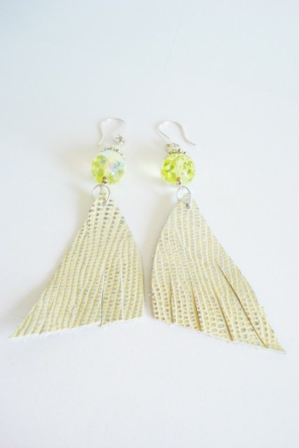 Leather Earrings, Bohemian Earrings, Leather Jewelry, Yellow, Vintage Crystals, Boho, Hippie, Tribal, Bohemian gypsy earrings