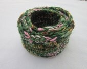 Dark Green Crochet Nesting Bowls with Pink