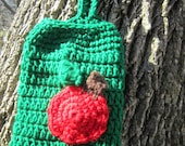 Crochet Plastic Bag Holder - Primary Green with Red Apples