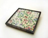 Stained glass jewelry brooch pin, vintage fabric lace unique floral gift for her