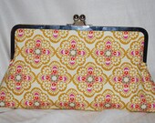 Gold and Pink Geometrical Patterned Clutch/Crossbody Handbag