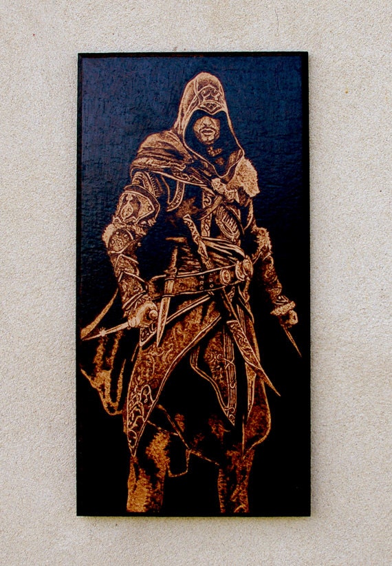 Assassin's Creed art Ezio woodburned home decoration