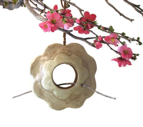 Flower Shaped Bird Feeder or Planter - Two-Sided Hanging Clay Feeder - Removable Stick Perch