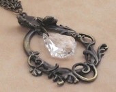 Necklace Neo-Vintage Oxidized Brass Necklace Baroque Swarovski Crystal Butterfly Vine Pendant