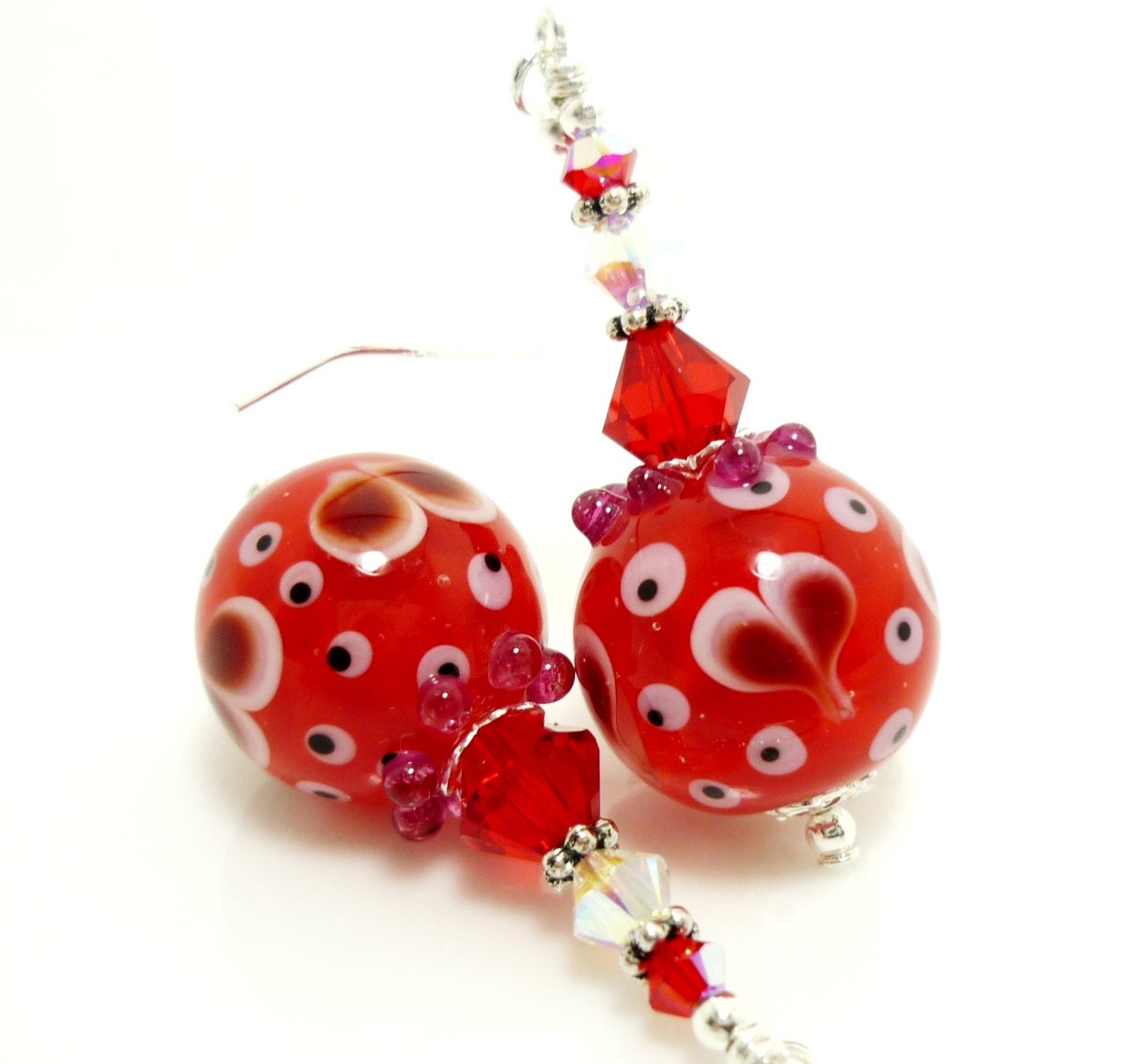 Red Heart Earrings, Valentine Earrings, Valentine Jewelry, Lampwork Earrings, Glass Earrings, Glass Bead Earrings, Beadwork Earrings