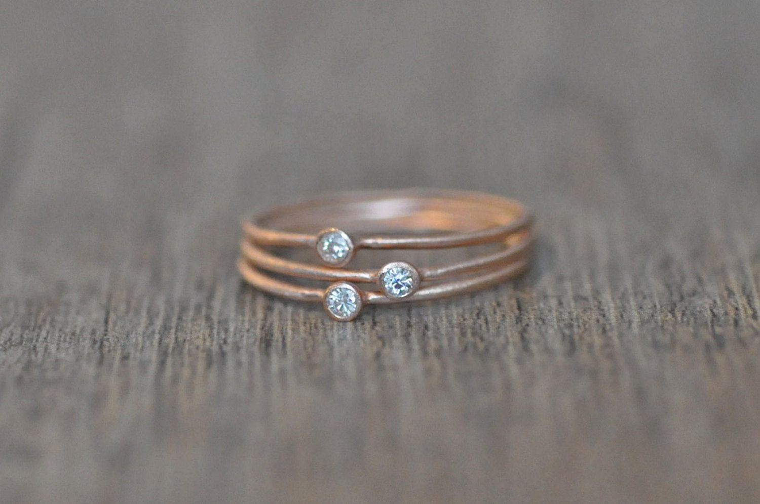14 Karat Gold Stacking Rings - Set of 3 Rings, Set with Moissanite Gemstones