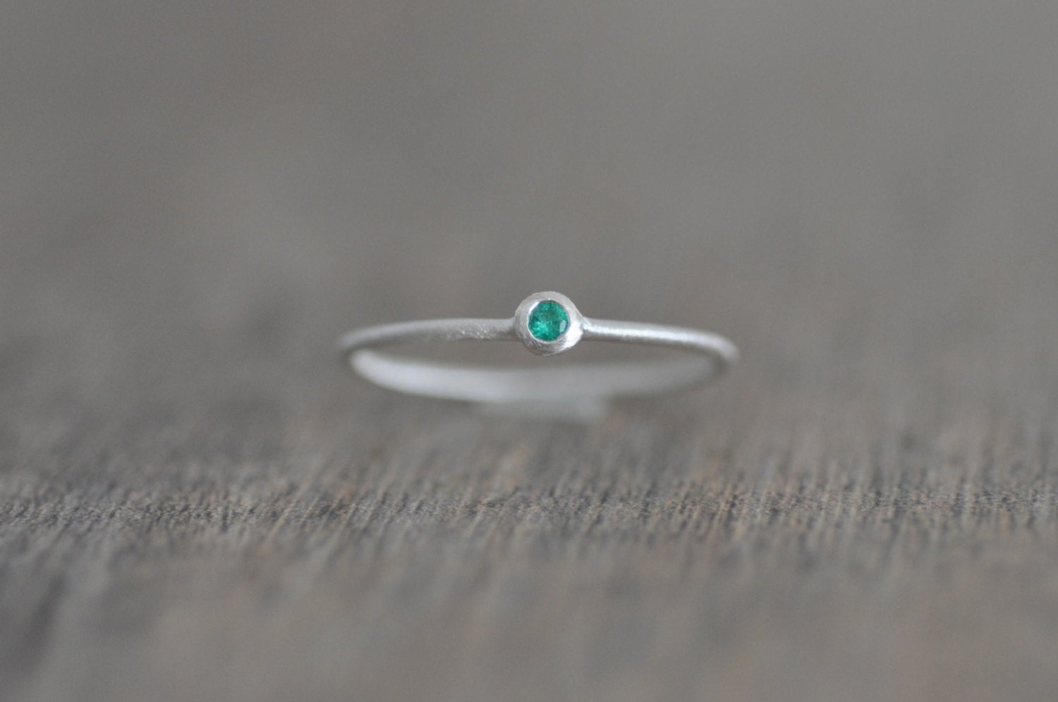 Bright Green Emerald on Sterling Silver Band