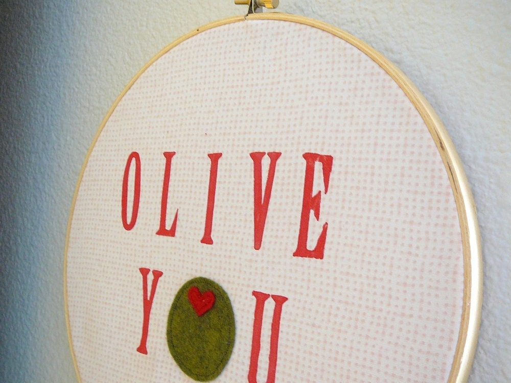 Olive You - Hoop Wall Hanging - Red and Pink