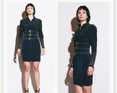 SALE TADASHI Deadstock 1980s Studded Buckle Bodycon Dress