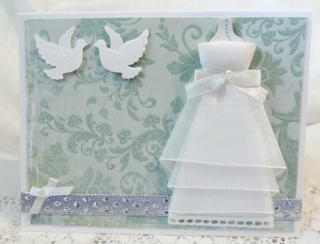Wedding Card Handmade Teal Blue with White Dress - luvncrafts