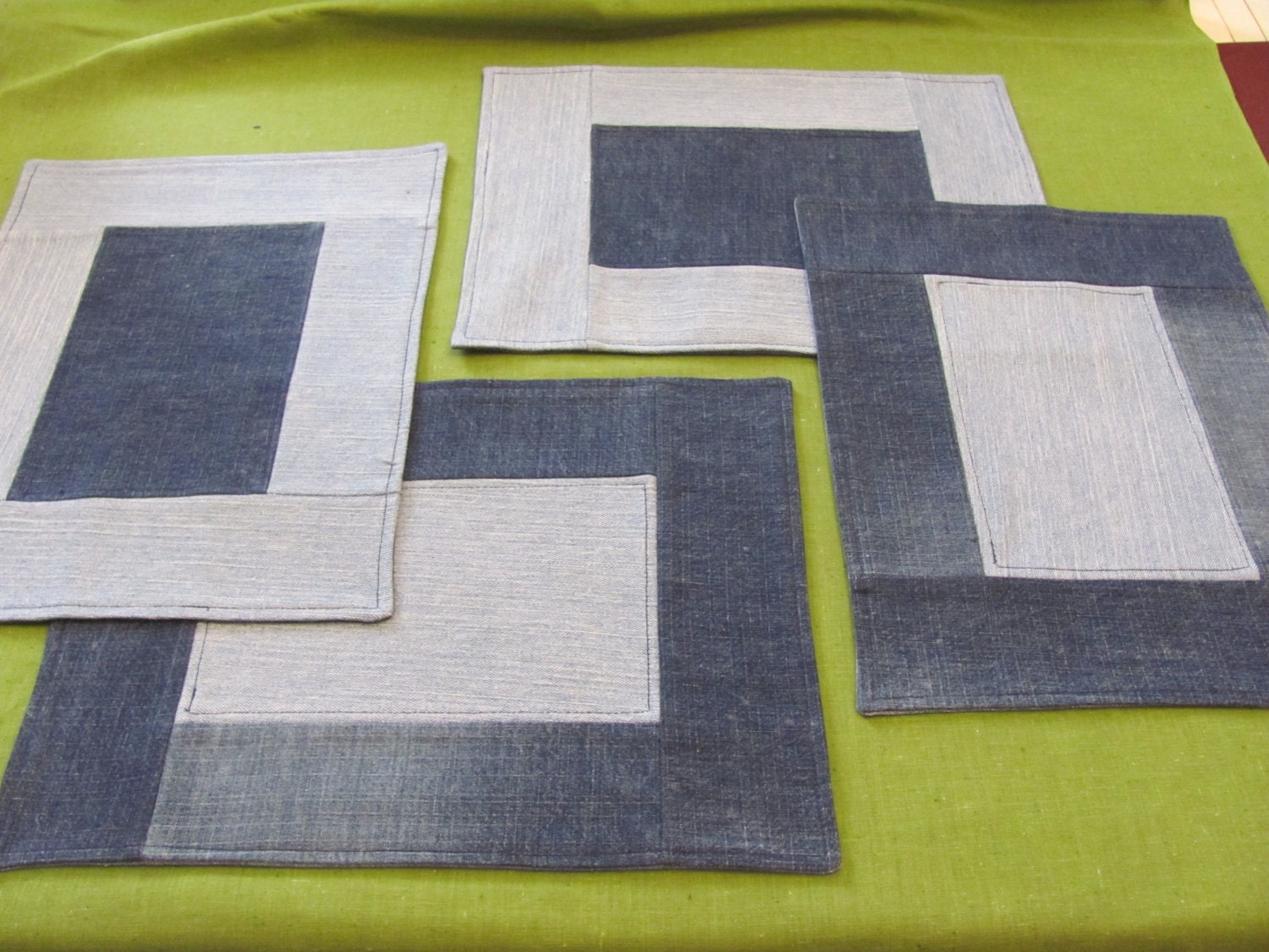 4 Placemats / Reversible / Recycled / Denim / Blue Jean