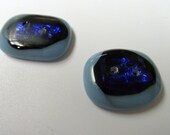 Set of Two Blue, Black and Dichroic Fused Glass Buttons