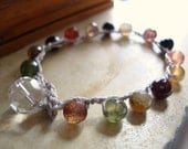 LAST ONE - Agate - multicolor faceted stone boho bracelet - handwoven with taupe nylon cord - luscious colors and weight