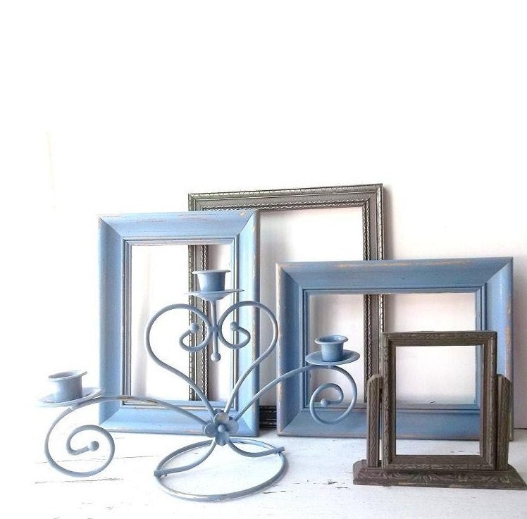 Wall Art Picture Frame Collection  unity candleholder Beach house Nautical colors grey blue Wedding decor