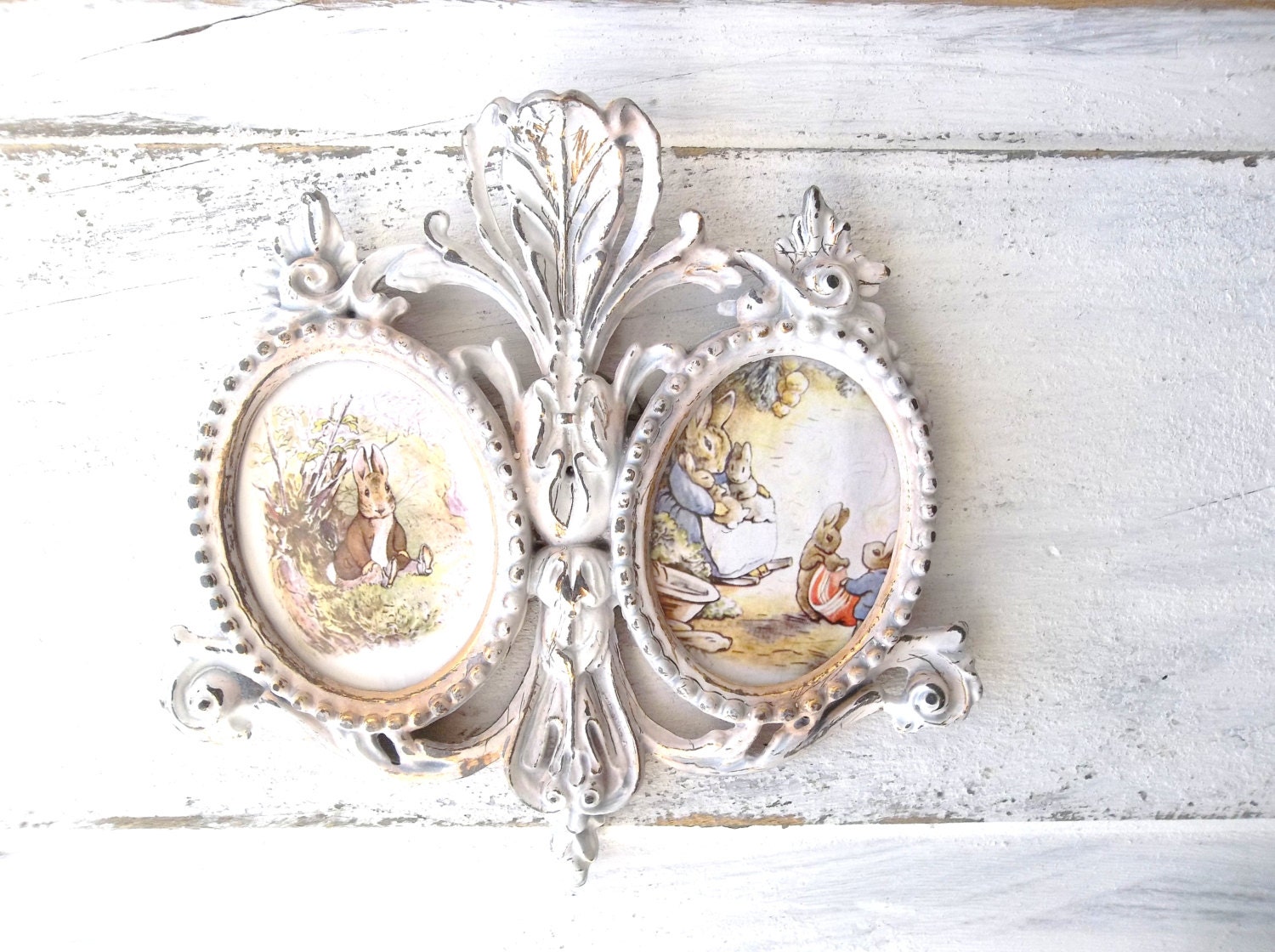 Rococo Art Baroque Ornate Guilded Frames  French Country Cottage Decor Beatrix Potter Benjamin Bunny Prints Woodland Art