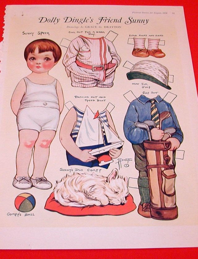 Vintage 1926 Dolly Dingle Paper Doll - Dolly's Friend Sunny - Uncut