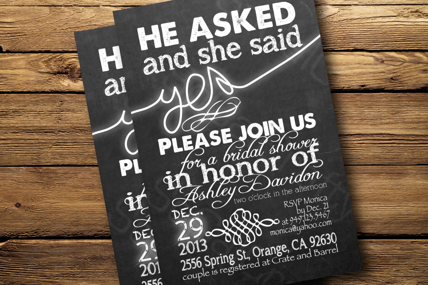 Elegant  Chalkboard Typography- Bridal Shower or Engagement Party Invitation, Digital or Printed