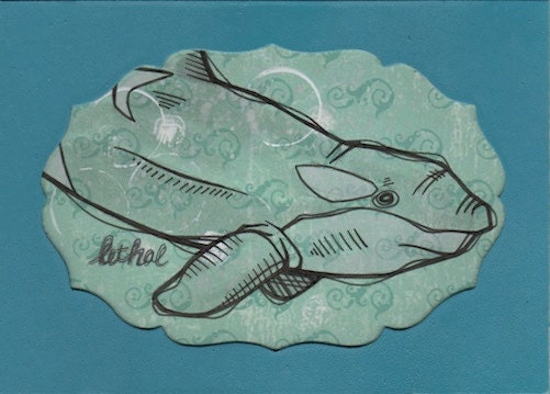 Orka - Original Mini Ink & Watercolor Whale Drawing on Scrapbook Paper