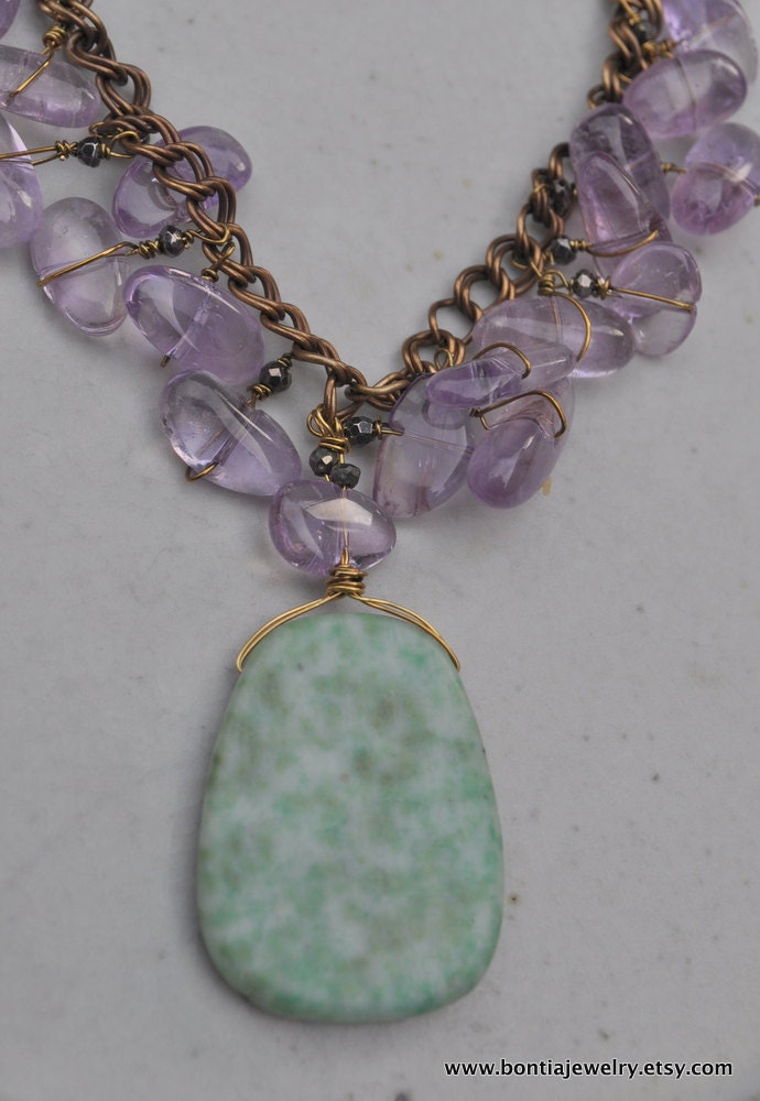 Purple Delight. African Jade and Amethyst on Brass Chain