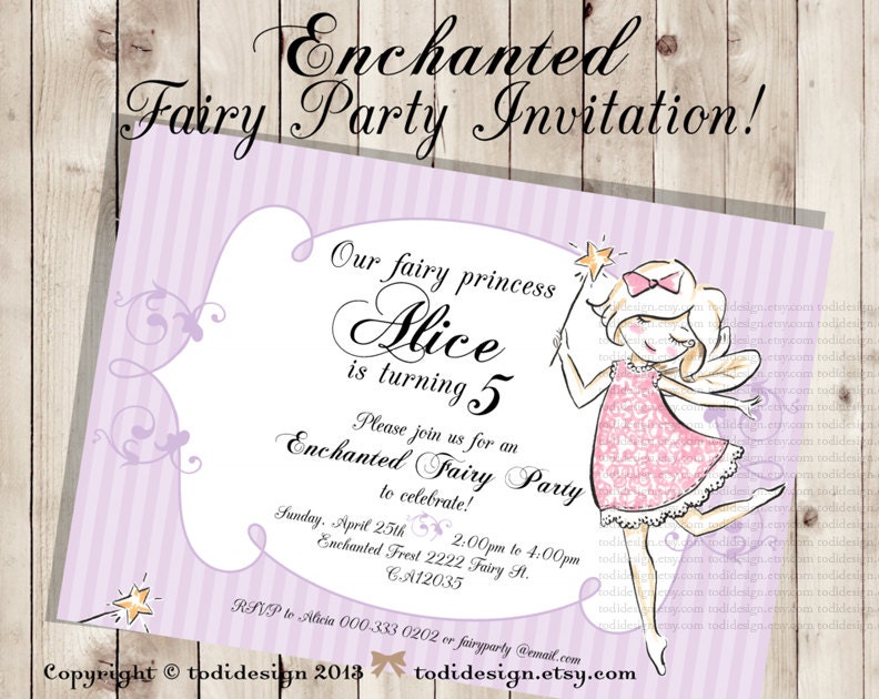 Enchanted Fairy Birthday Party Invitation - Printable digital file
