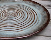 Heirloom Wedding Gift Wheel Thrown Pottery Platter Butterfly Spiral Renew Handmade Pottery Platter Rustic Earthy Green Blue Brown