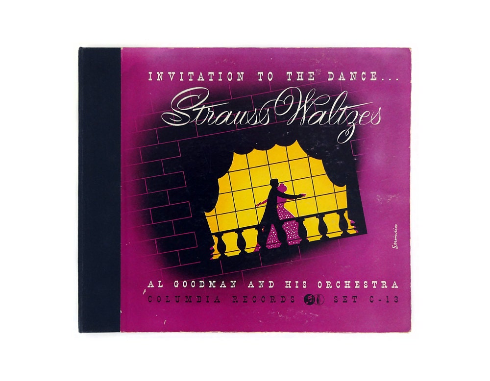 Alex Steinweiss 10-inch 78rpm record album design, c.1939. "Invitation To The Dance ... Strauss Waltzes"