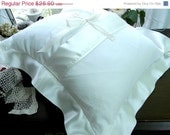 ON SALE Cotton Pillow Sham - Accent Cushion Cover - Repurposed Filet Crocheted - OOAK - 7492